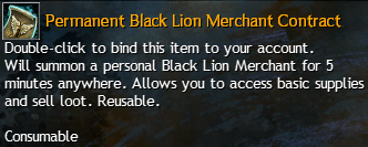 MMOJUGG Guild Wars 2 US Permanent Black Lion Merchant Contract Details View of Item Function and Use
